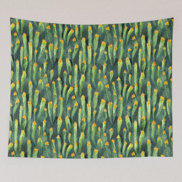 Item preview, Blooming tall cacti, seamless pattern designed and sold by HandmadeHallucinate.