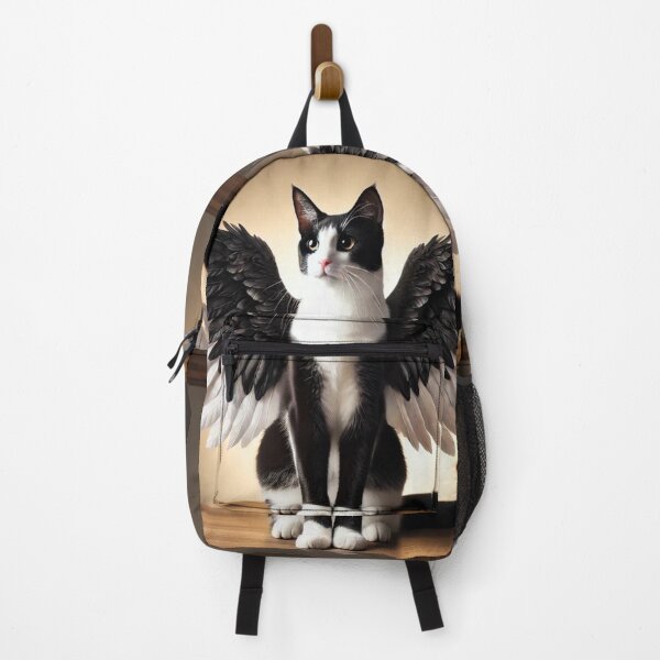Item preview, Majestic Winged Cat – Black and White Pegasus Fantasy Art Print designed and sold by FantasyHybrids.