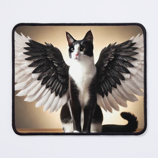 Item preview, Majestic Winged Cat – Black and White Pegasus Fantasy Art Print designed and sold by FantasyHybrids.