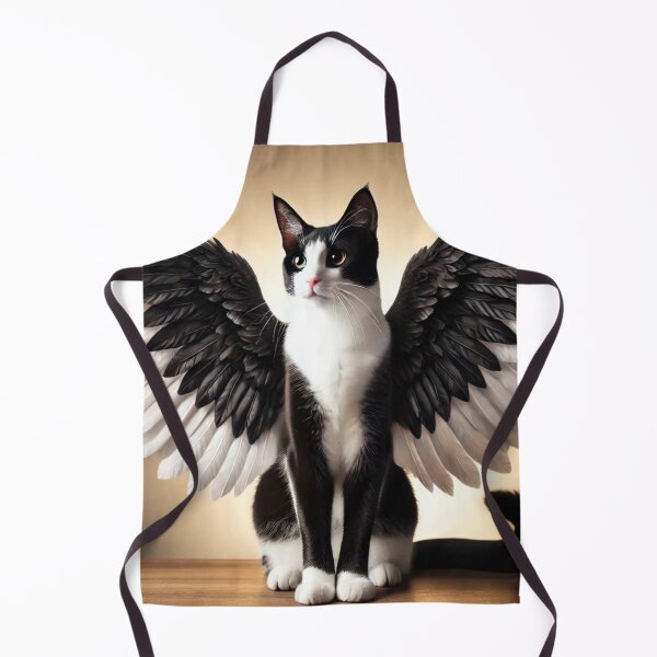 Item preview, Majestic Winged Cat – Black and White Pegasus Fantasy Art Print designed and sold by FantasyHybrids.