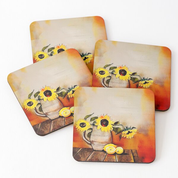 Item preview, A beutiful vase with sunflowers and lemon on a desk designed and sold by subhashlimaye.