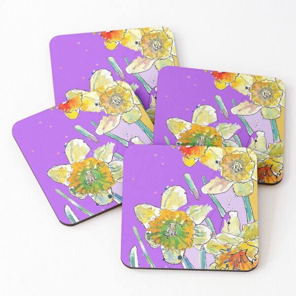 Item preview, Abstract Yellow Daffodil Watercolor Pattern on Plum designed and sold by Sarah  Rajkotwala.