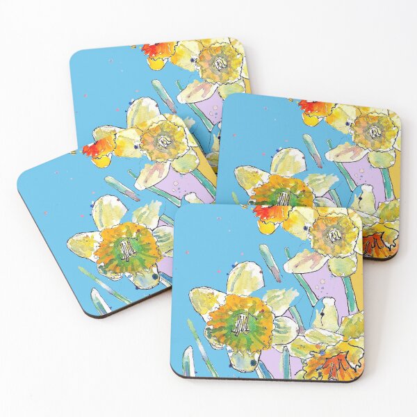Item preview, Abstract Yellow Daffodil Watercolor Pattern on Sky Blue designed and sold by Sarah  Rajkotwala.