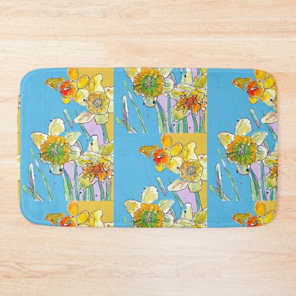 Item preview, Abstract Yellow Daffodil Watercolor Pattern on Sky Blue designed and sold by Sarah  Rajkotwala.