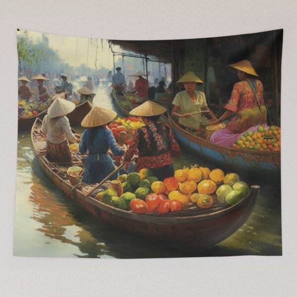 Item preview, Vietnam Floating Market, Vietnam, Vietnamese Art, Asian Art, Painting, AI Art designed and sold by GSizzle1.