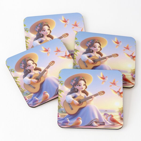 Item preview, Fantasy Princess Playing Classical Guitar with Birds in Village designed and sold by choder61.