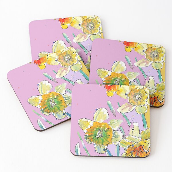 Item preview, Abstract Yellow Daffodil Watercolor Pattern on Rose Pink designed and sold by Sarah  Rajkotwala.