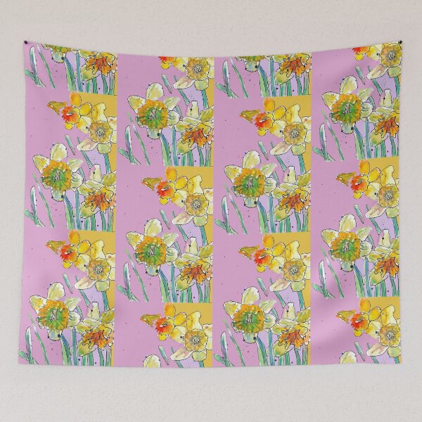 Item preview, Abstract Yellow Daffodil Watercolor Pattern on Rose Pink designed and sold by Sarah  Rajkotwala.