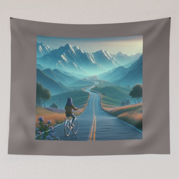 Item preview, Solitary Mountain Ride on Lonely Road: Girl Cycling Scenic Road designed and sold by choder61.