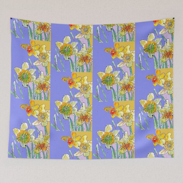 Item preview, Abstract Yellow Daffodil Watercolor Pattern on Rose Purple designed and sold by Sarah  Rajkotwala.