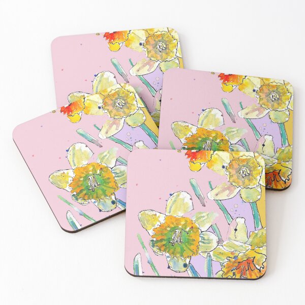 Item preview, Abstract Yellow Daffodil Watercolor Pattern on Pastel Pink designed and sold by Sarah  Rajkotwala.