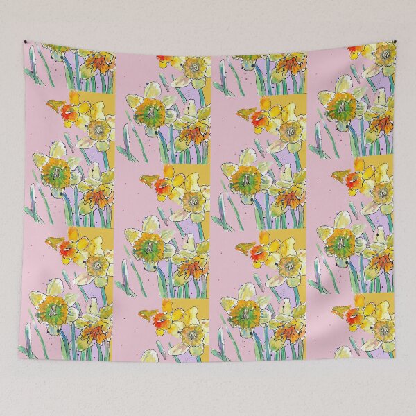 Item preview, Abstract Yellow Daffodil Watercolor Pattern on Pastel Pink designed and sold by Sarah  Rajkotwala.