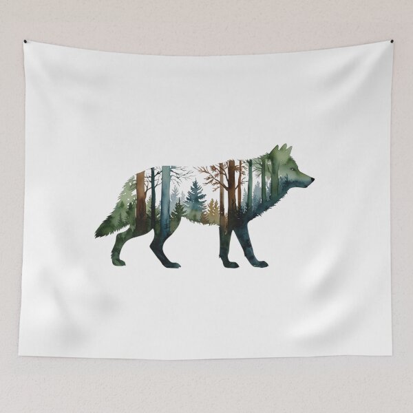 Item preview, Wolf Silhouette with inlay watercolor nature scene of a National Park, Forest, Trees Save Wilderness for Wildlife Hiking Camping Classic T-Shirt sticker designed and sold by Mama.Does.Designs.