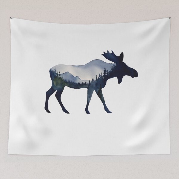 Item preview, Moose Silhouette with inlay watercolor nature scene of a National Park, Forest, Trees Save Wilderness for Wildlife Hiking Camping Classic T-Shirt sticker designed and sold by Mama.Does.Designs.