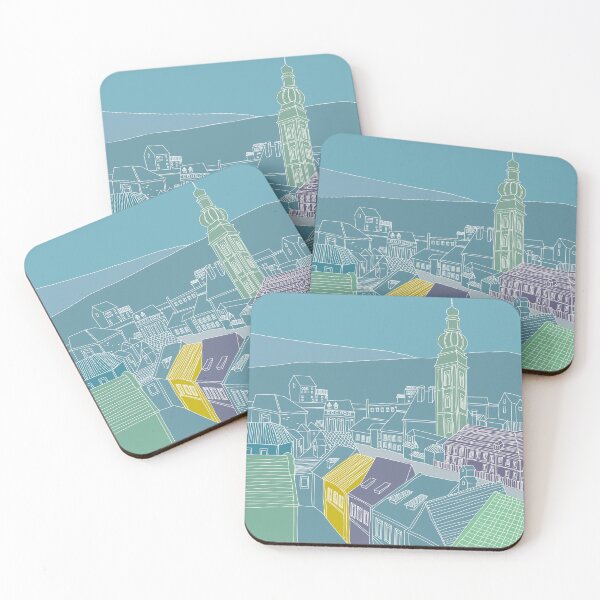 Item preview, Colorful Line Art – European Townscape with Church Tower designed and sold by dearjunie.