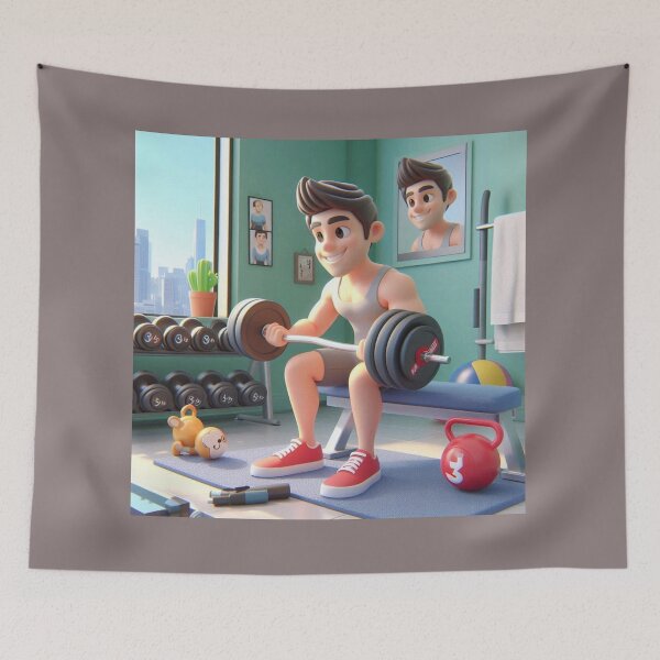 Item preview, 3D Cartoon Bodybuilder Lifting Weights Animation: Muscle Mania" designed and sold by choder61.