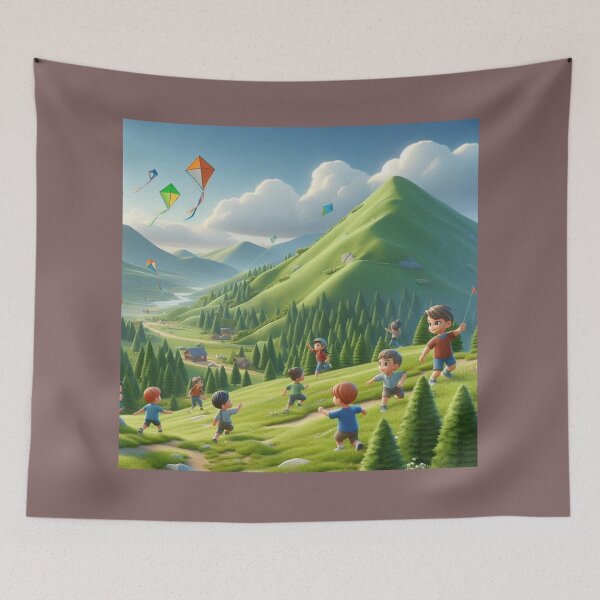 Item preview, Kite Flying in Mountain Landscape: 3D Kids Art designed and sold by choder61.