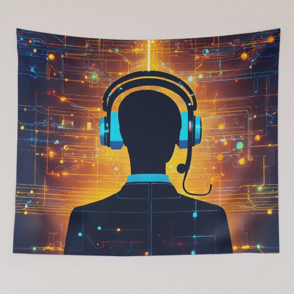 Item preview, Futuristic AI Tech Support Assistant in a Digital World designed and sold by FusionCipher.