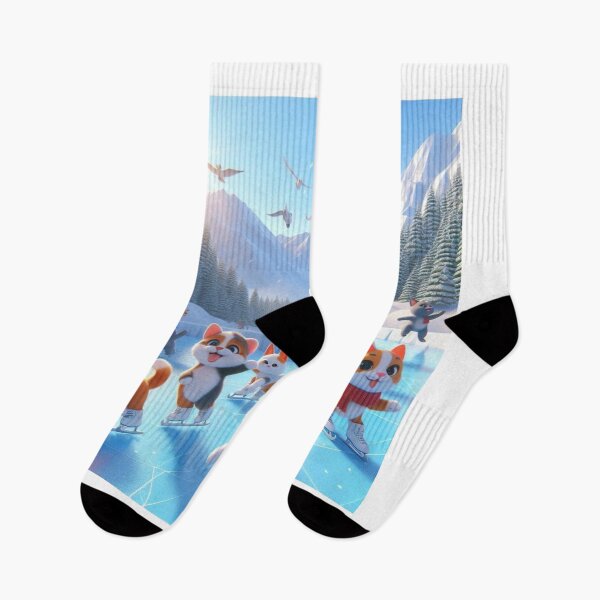 Item preview, Cartoon Cats Ice Skating in Snowy Mountain Wonderland designed and sold by choder61.