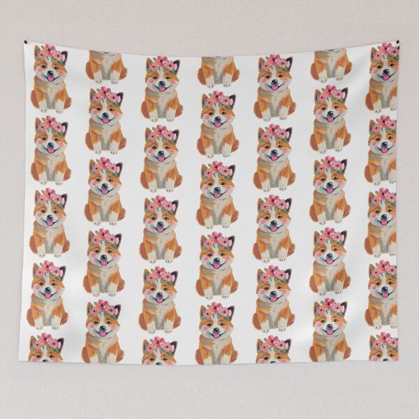 Item preview, Cute happy baby Akita with flower on its head designed and sold by AlwaysHome.