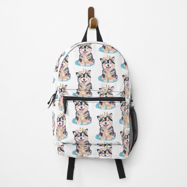 Item preview, Cute happy baby Alaskan Malamute with flower on its head designed and sold by AlwaysHome.
