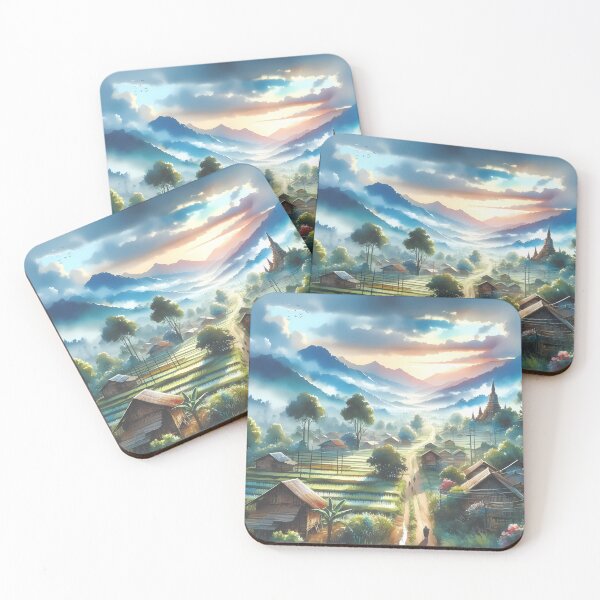 Item preview, Tranquil Countryside Village-Watercolor Rural Landscape designed and sold by KJ Frost.