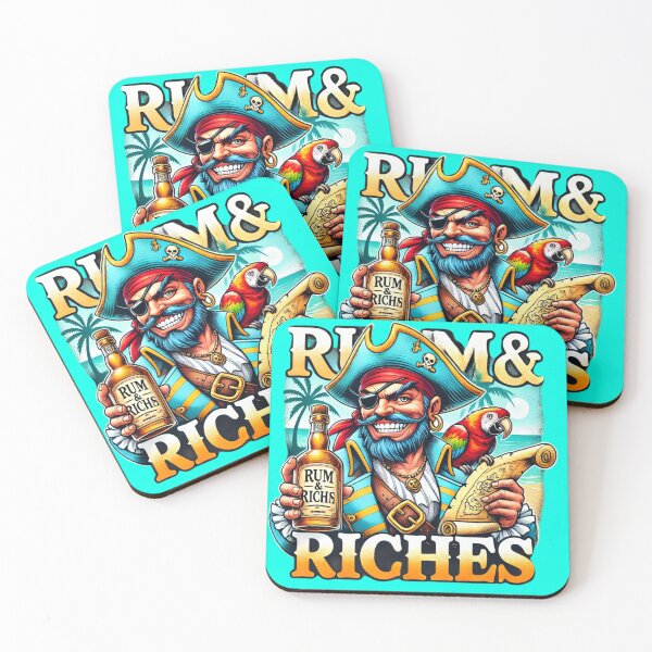 Item preview, A pirate with a parrot, treasure map, and rum bottle, featuring "Rum & Riches." Perfect for adventurers and pirate fans! designed and sold by BestDetailer.