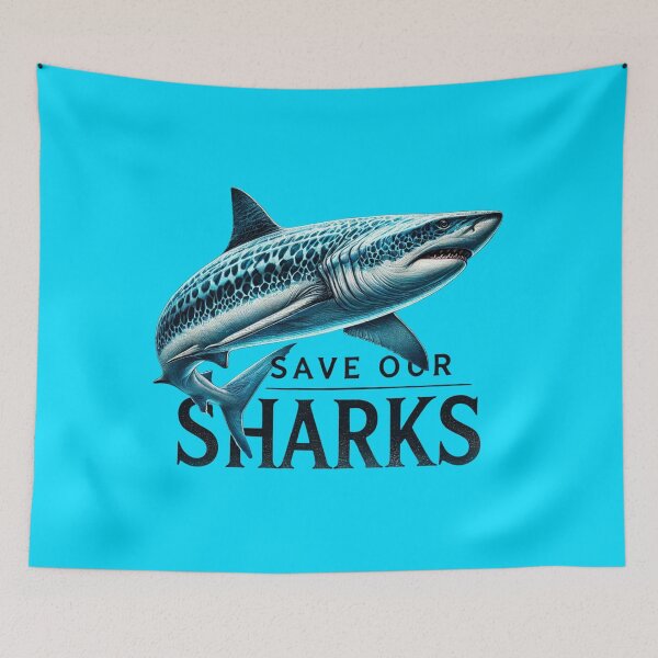 Item preview, A shark swimming in the ocean with "Save Our Sharks" message, raising awareness for marine conservation and shark protection. designed and sold by BestDetailer.