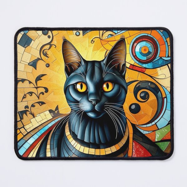 Item preview, Mosaic tyle, black Egyptian mystical cat with yellow eyes. designed and sold by Rum-Raisin.