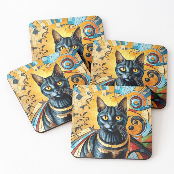 Item preview, Mosaic tyle, black Egyptian mystical cat with yellow eyes. designed and sold by Rum-Raisin.