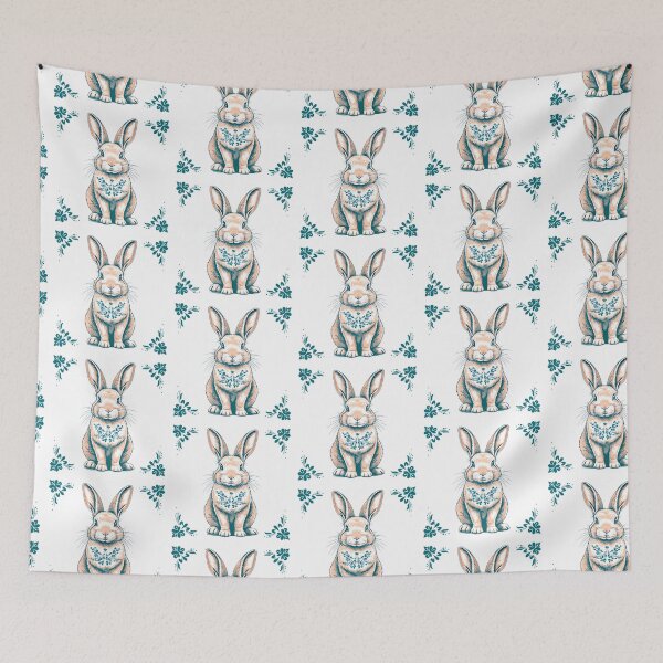 Artikelvorschau, Aufrechter Porzellanhase mit Blumenmotiven entworfen und verkauft von FTSstyles.