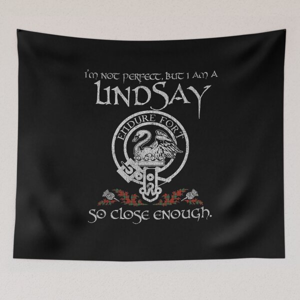 Item preview, Lindsay Black lines clan Scottish surname crest badge motto tartan sporran kilt men women designed and sold by Clan1093.