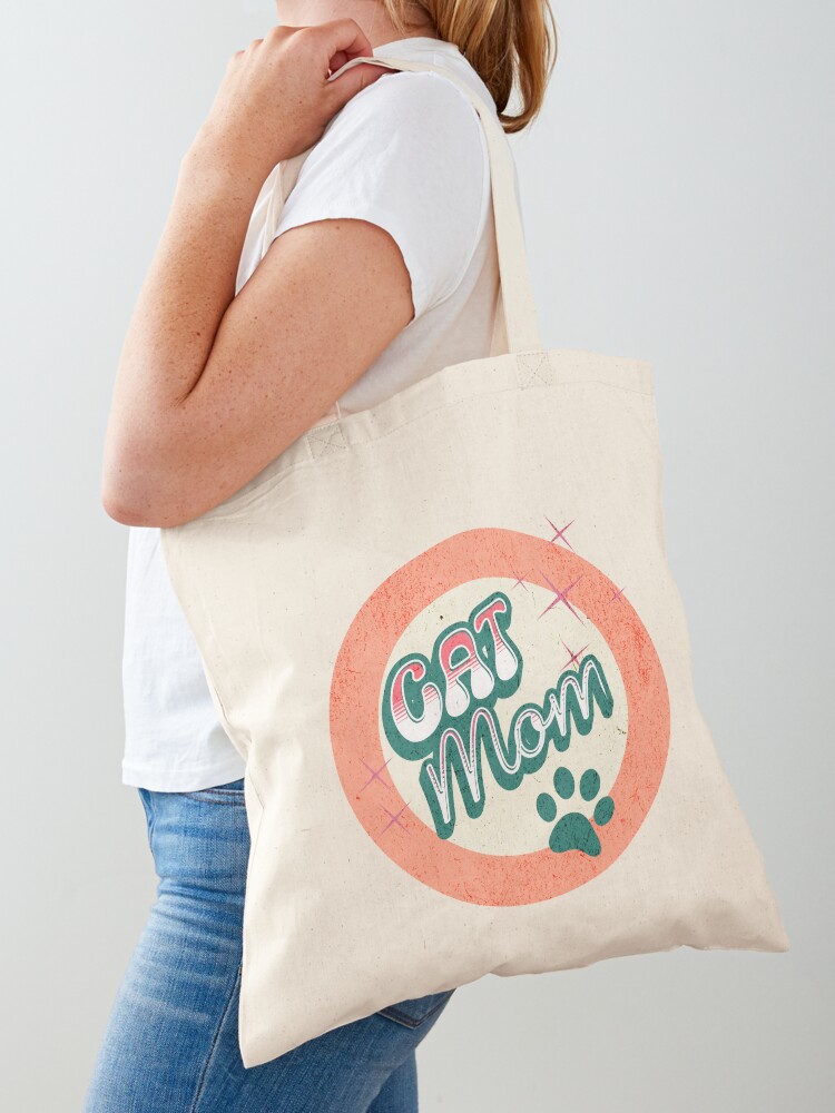 Thumbnail 1 of 5, Tote Bag, Cat Mom Retro Badge – Cute Pet Lover Design designed and sold by TnMrkl.
