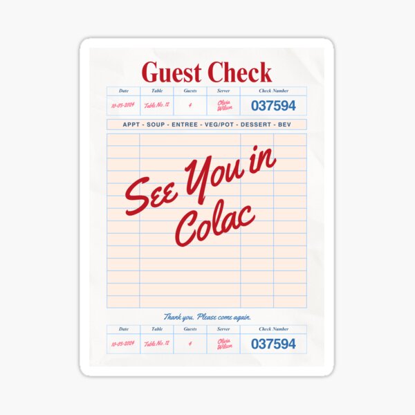 Item preview, See You in Colac - Vintage Diner Guest Check Travel Print designed and sold by RM-Journey.