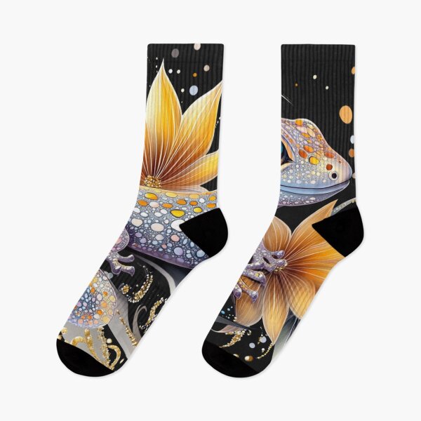 Item preview, Jewel Gecko with Golden Flowers – Vibrant Fantasy Reptile Art designed and sold by Cris888.