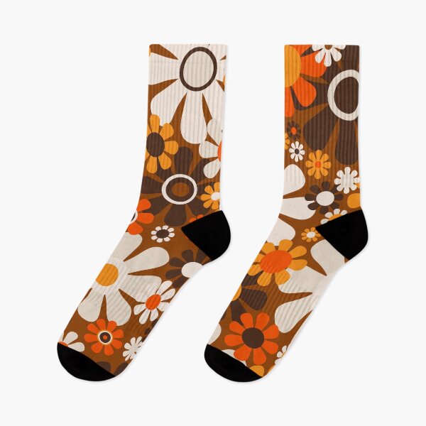 Item preview, Retro Garden Flowers Groovy 1970s Floral Pattern in 70s Brown and Orange designed and sold by kierkegaard.