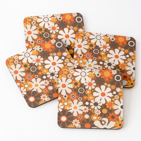 Item preview, Retro Garden Flowers Groovy 1970s Floral Pattern in 70s Brown and Orange 2 designed and sold by kierkegaard.