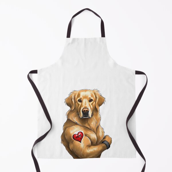 Item preview, tough muscular golden retriever with studded wrist band and red mum love heart flexing bicep designed and sold by planetgolden.
