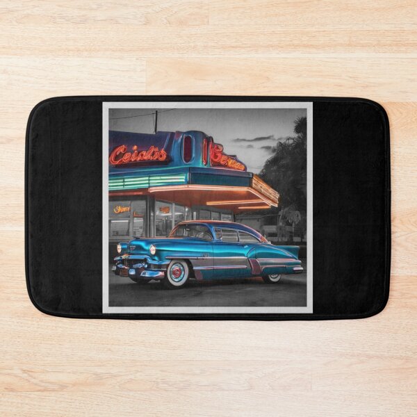 Item preview, 1950s nostalgia: 'Blue Cadillac in front of a US diner designed and sold by VisionsofArt.