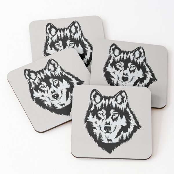 Item preview, a wolf's face, intricately blended with a serene forest landscape designed and sold by 123ks.