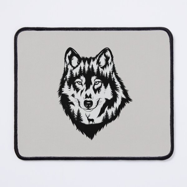 Item preview, a wolf's face, intricately blended with a serene forest landscape designed and sold by 123ks.