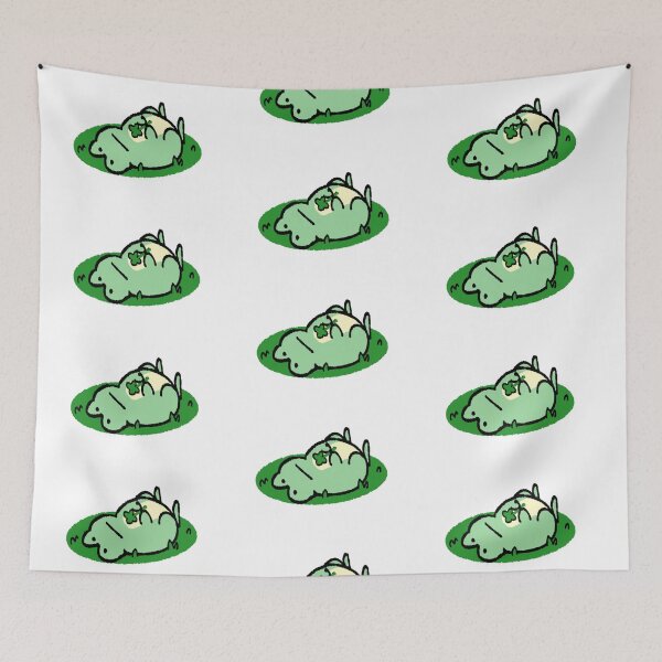 Item preview, Frog laying in field with a four leaf clover  designed and sold by Pickled Pigeon.