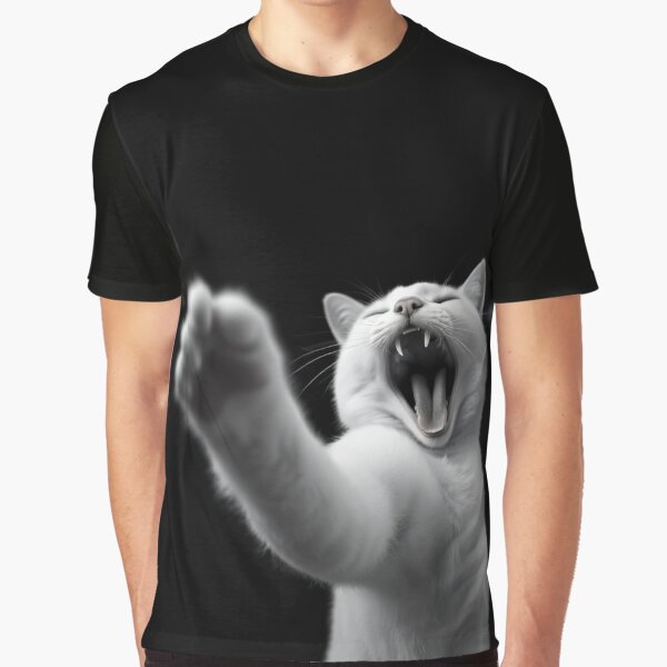 Yawning cat reaching out with its paw Graphic T-Shirt