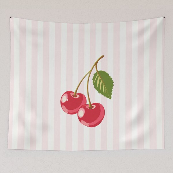 Item preview, Retro Cherries Delight Pink White Stripes designed and sold by UtArt.