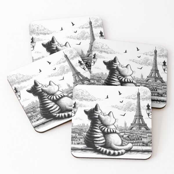 Item preview, Two cuddling cats are watching the Eiffel tower in Paris, drawing designed and sold by Coolparrotgirl.
