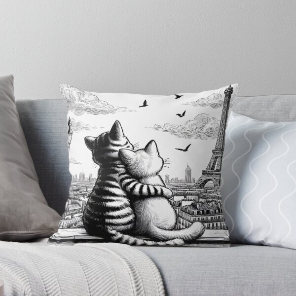 Item preview, Two cuddling cats are watching the Eiffel tower in Paris, drawing designed and sold by Coolparrotgirl.