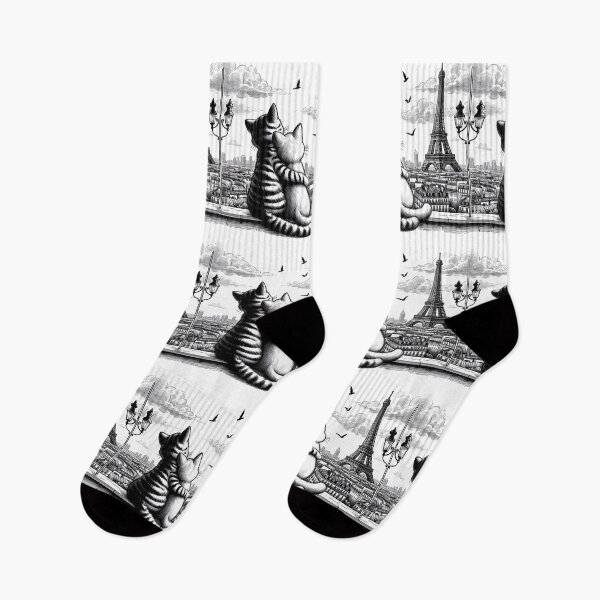 Item preview, Two cuddling cats are watching the Eiffel tower in Paris, drawing designed and sold by Coolparrotgirl.