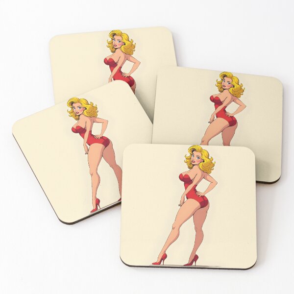 Item preview, Retro Pin-Up Blonde in Red Outfit and Heels designed and sold by Emilia-Design.