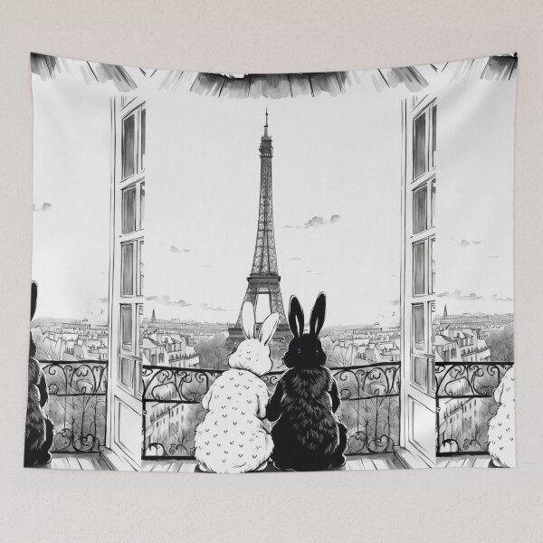 Item preview, Two Easter bunny  watching Paris Eiffel tower,  Easter art, animal wall art, nursery decoration, Easter DIY designed and sold by Coolparrotgirl.