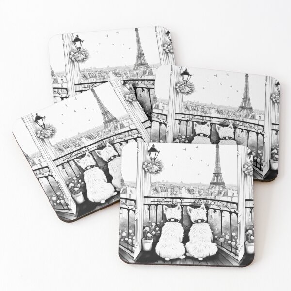 Item preview, Two Easter westie  watching Paris Eiffel tower,  Easter art, animal wall art, nursery decoration, Easter DIY designed and sold by Coolparrotgirl.